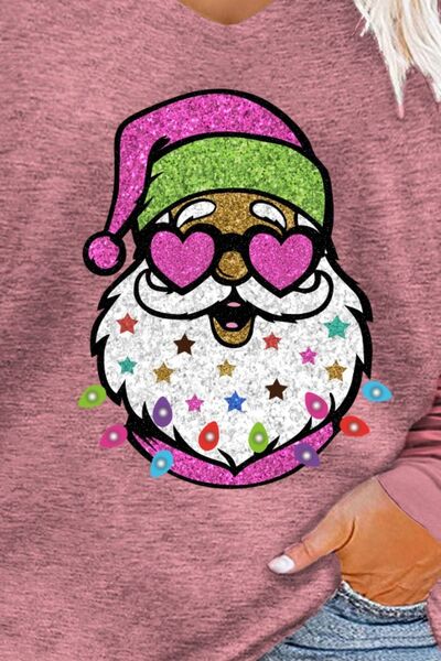 Plus Size Santa Graphic Striped Long Sleeve T-Shirt