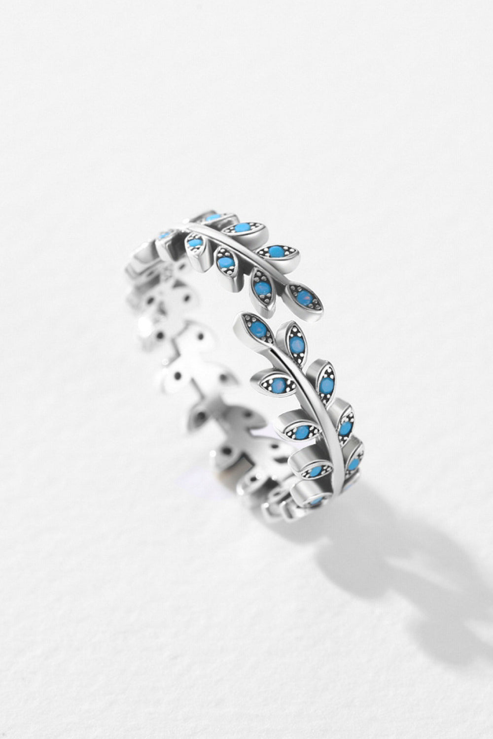 925 Sterling Sliver Leaf Shape Artificial Turquoise Bypass Ring