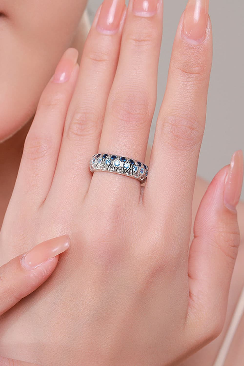 925 Sterling Sliver Triple Row Zircon Ring