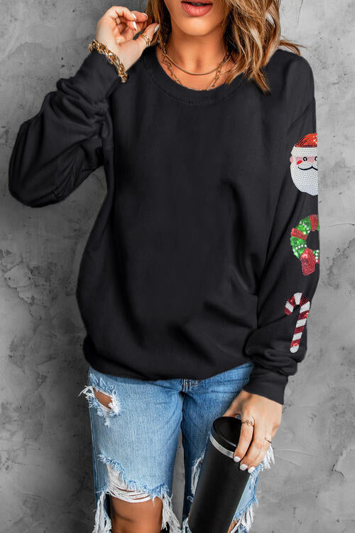 Sequin Christmas Element Round Neck Sweatshirt