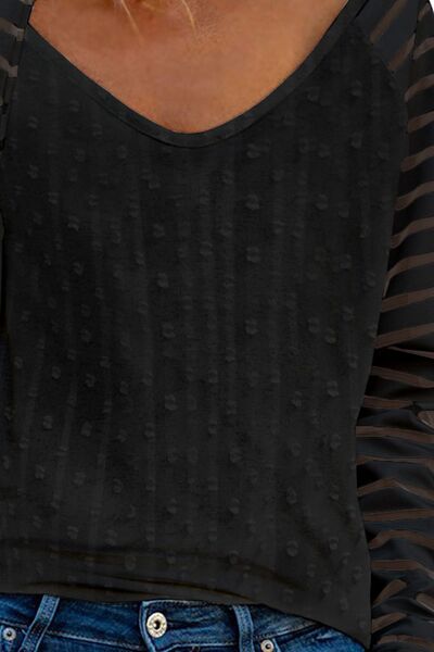 Swiss Dot V-Neck Long Sleeve T-Shirt