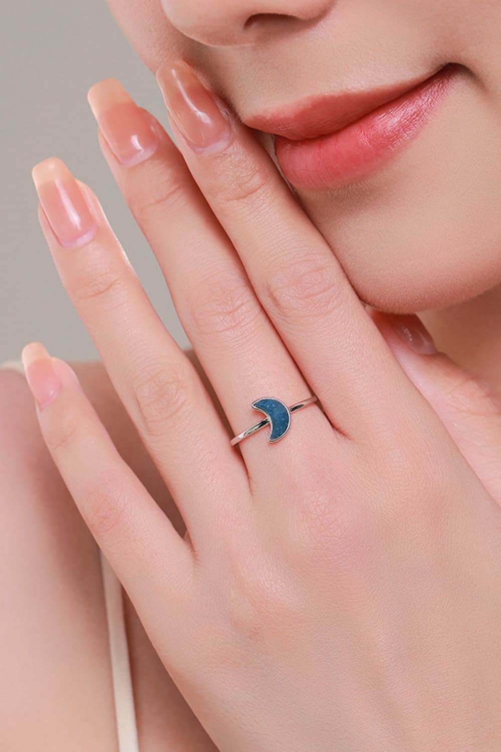 925 Sterling Sliver Moon Shape Aventurine Ring