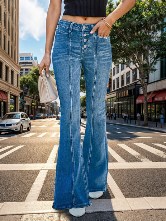 Button Fly Bootcut Jeans with Pockets