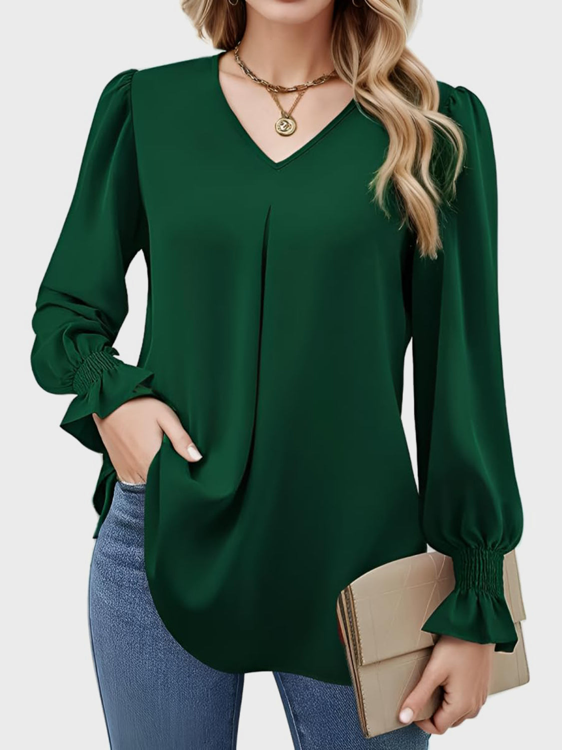 V-Neck Flounce Sleeve Top