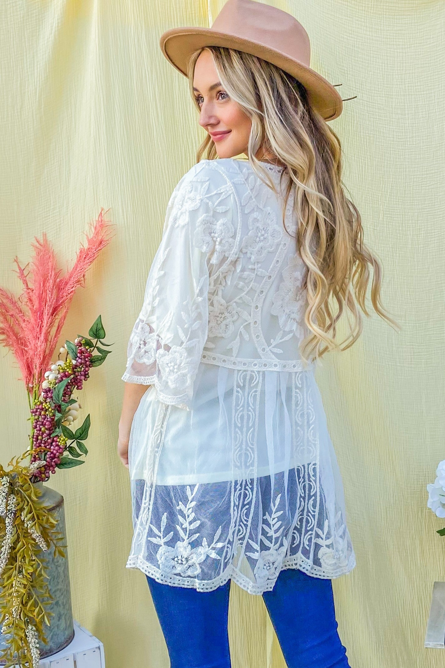 And The Why Floral Embroidered Mesh Tunic Top