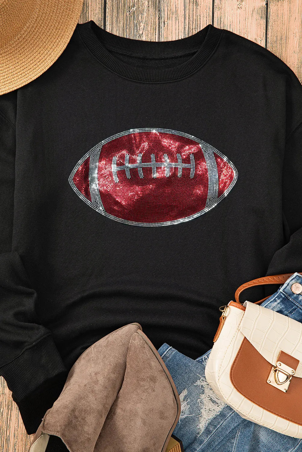 Sequin Football Long Sleeve Sweatshirt