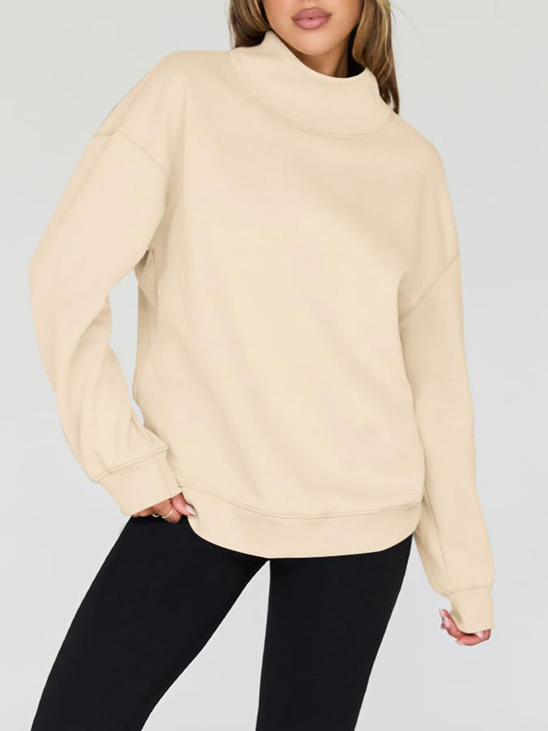 Mock Neck Drop Shoulder Long Sleeve Sweatshirt