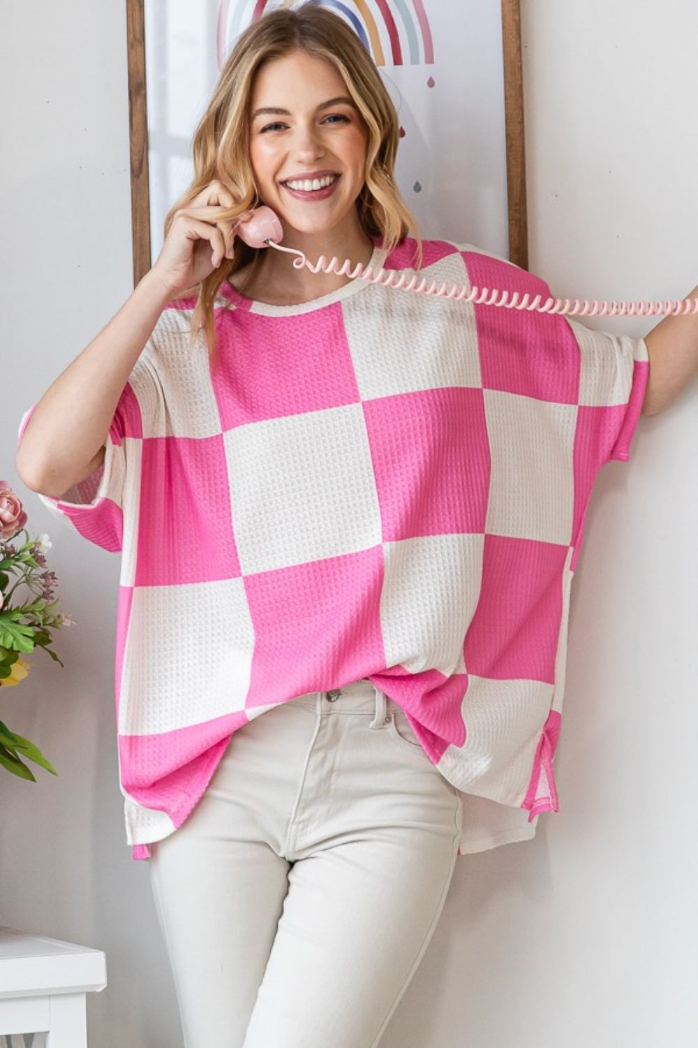 HOPELY Checkered Waffle Oversized T-Shirt