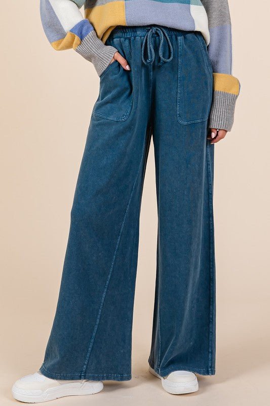 Mittoshop Mineral Wash French Terry Drawstring Wide Leg Pants