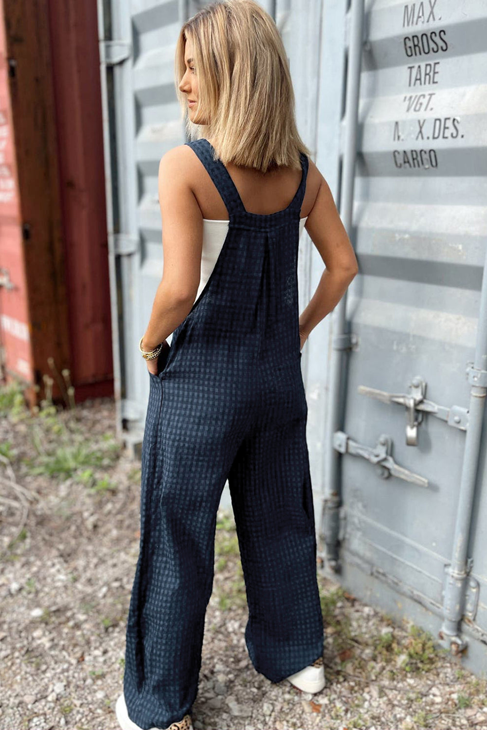 Plaid Wide Strap Wide Leg Overalls