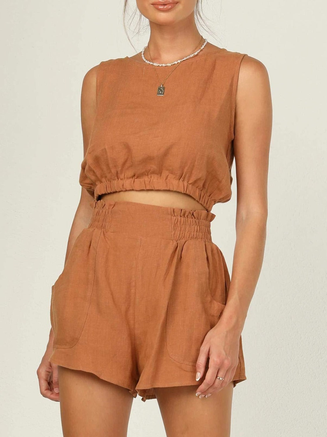 Round Neck Sleeveless Top and Shorts Set