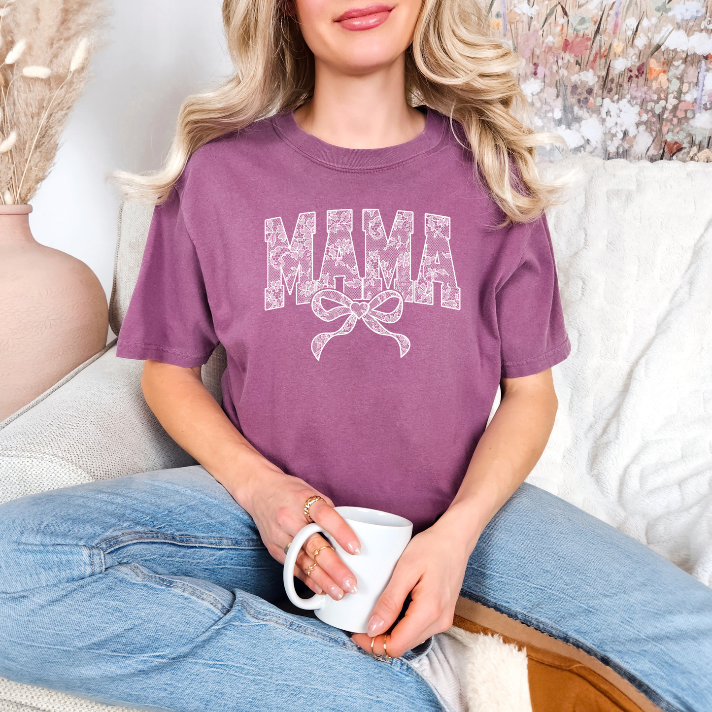 Lace Names Graphic Tee in Berry