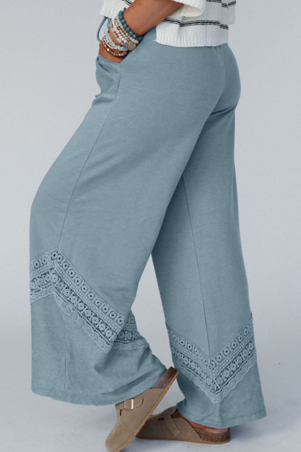 Lace Detail Wide Leg Pants