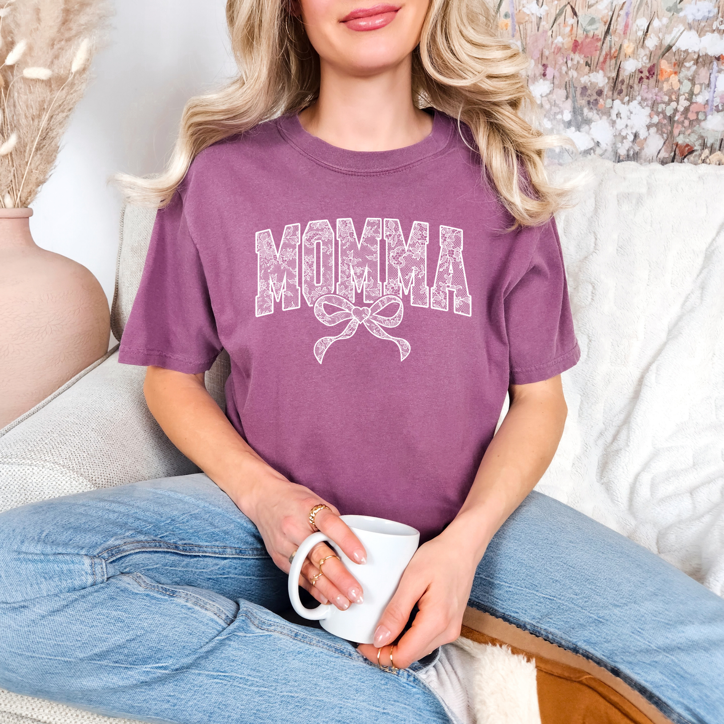 Lace Names Graphic Tee in Berry