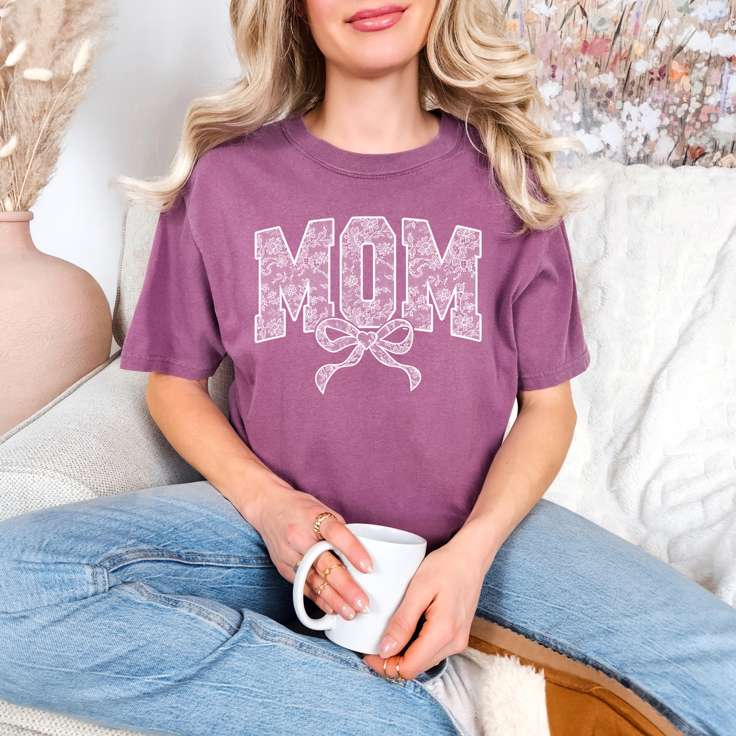 Lace Names Graphic Tee in Berry