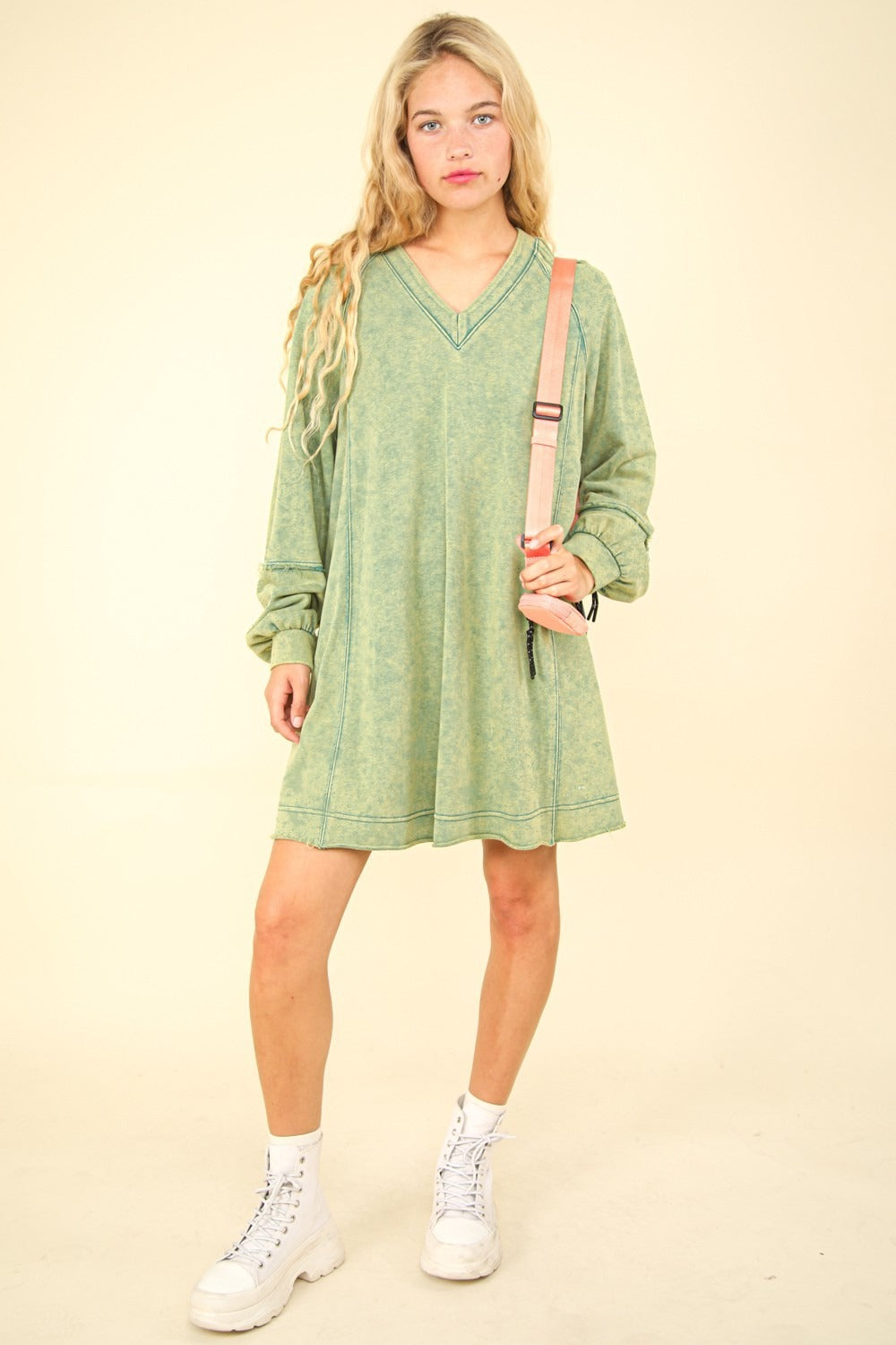 VERY J Mineral Washed Oversized A-Line Mini Dress