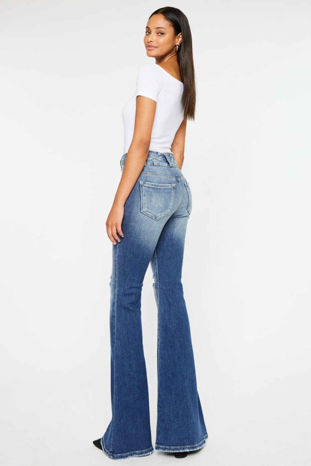 Kancan High Rise Wide Waistband Flare Jeans