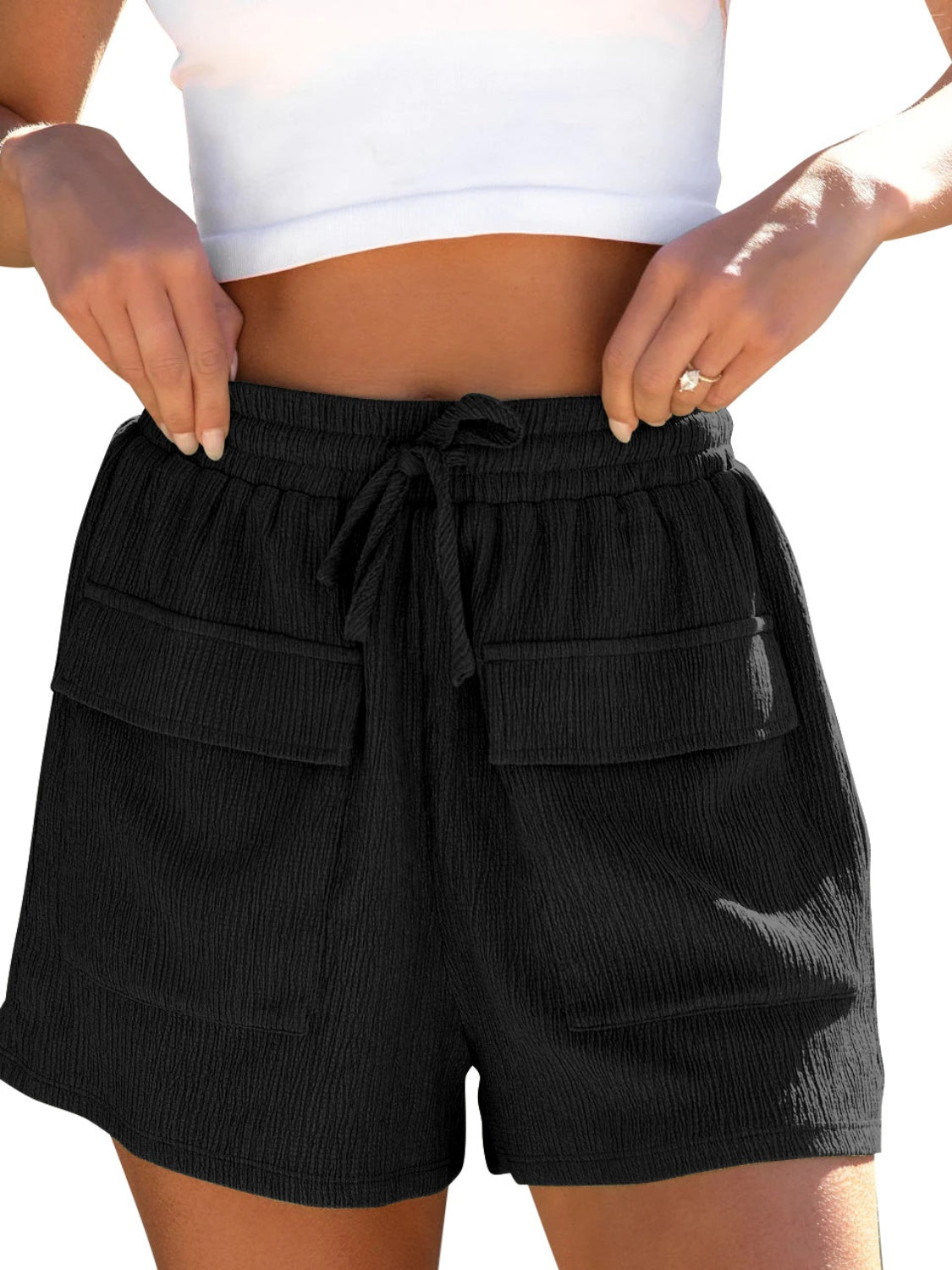 Drawstring High Waist Shorts with Pockets