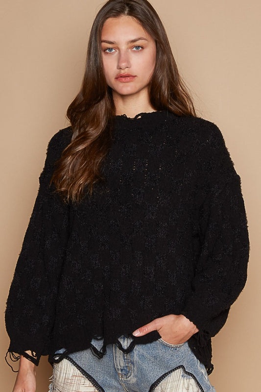 POL Cable Knit Cutout Long Sleeve Sweater