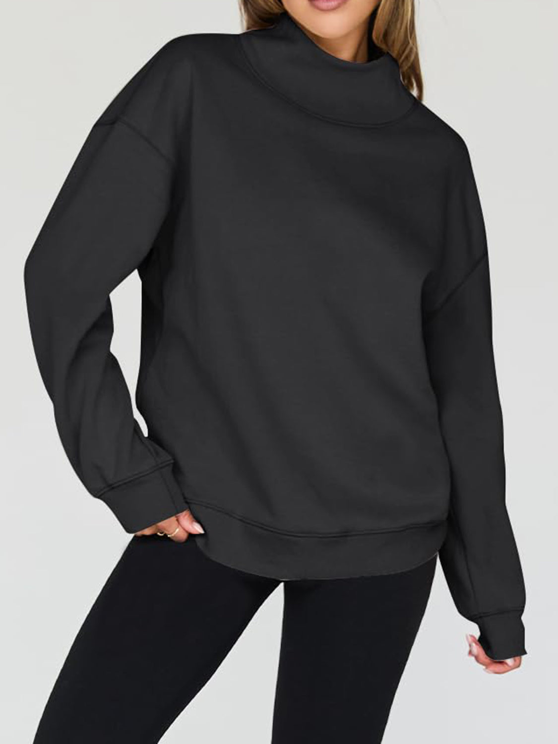 Mock Neck Drop Shoulder Long Sleeve Sweatshirt