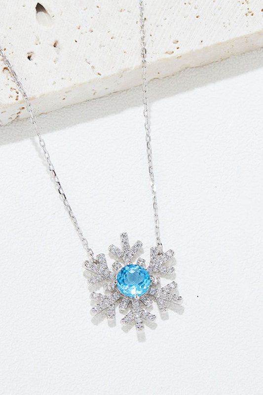 925 Sterling Silver Topaz Snowflake Shape Necklace