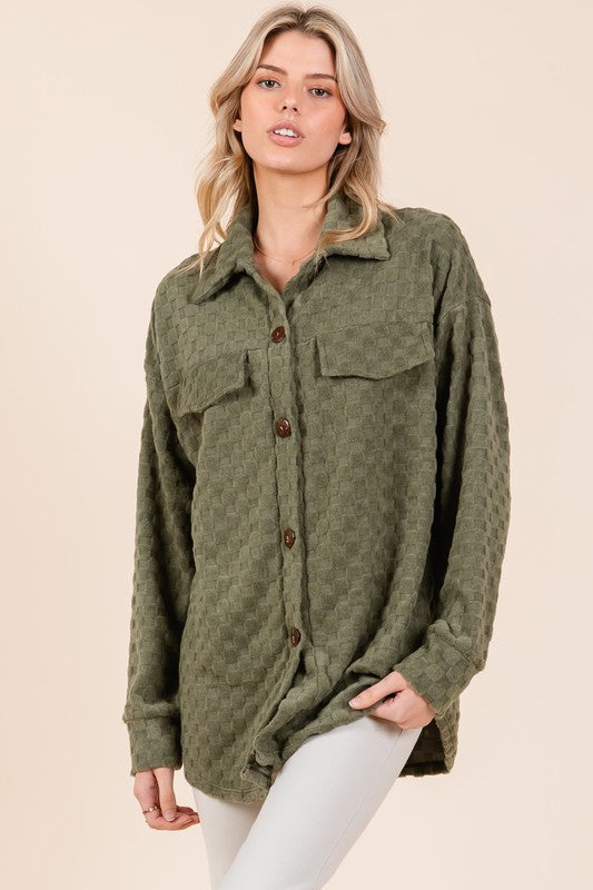 BOMBOM Checkered Button Down Dropped Shoulder Shacket