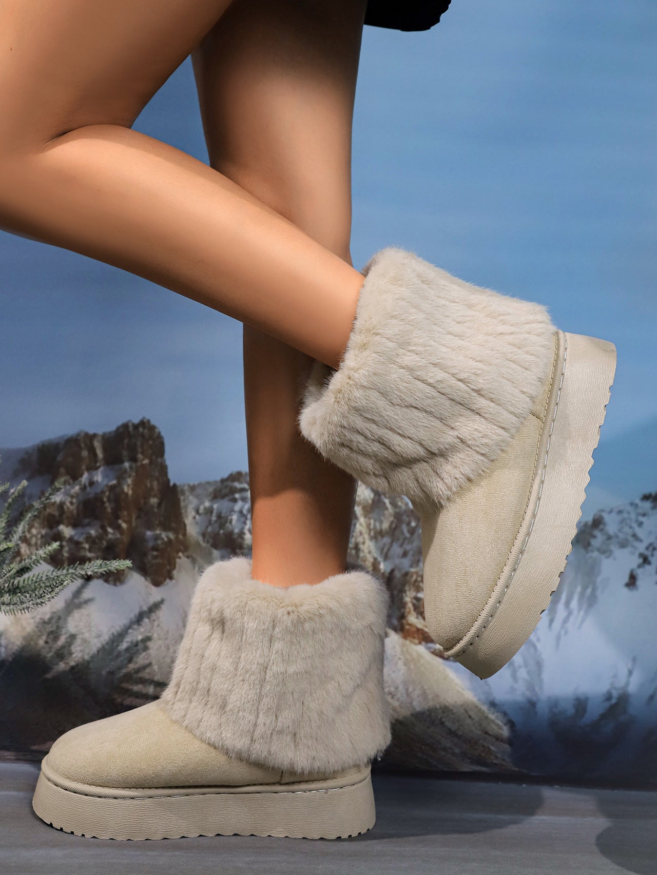 Thermal Faux Fur Suede Platform Boots