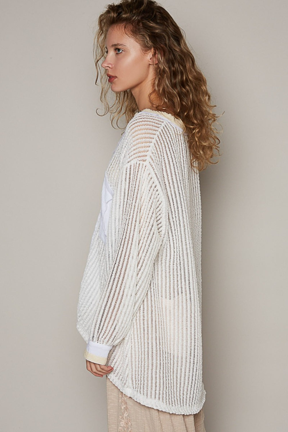 POL V-Neck Long Sleeve Crochet Top