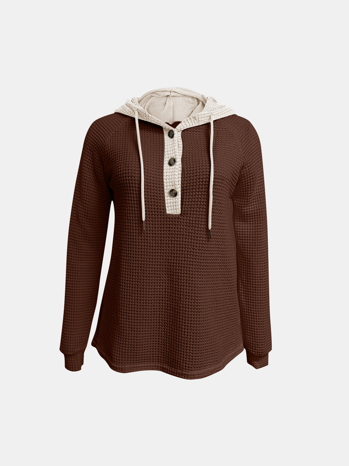 Full Size Waffle-Knit Contrast Long Sleeve Hoodie