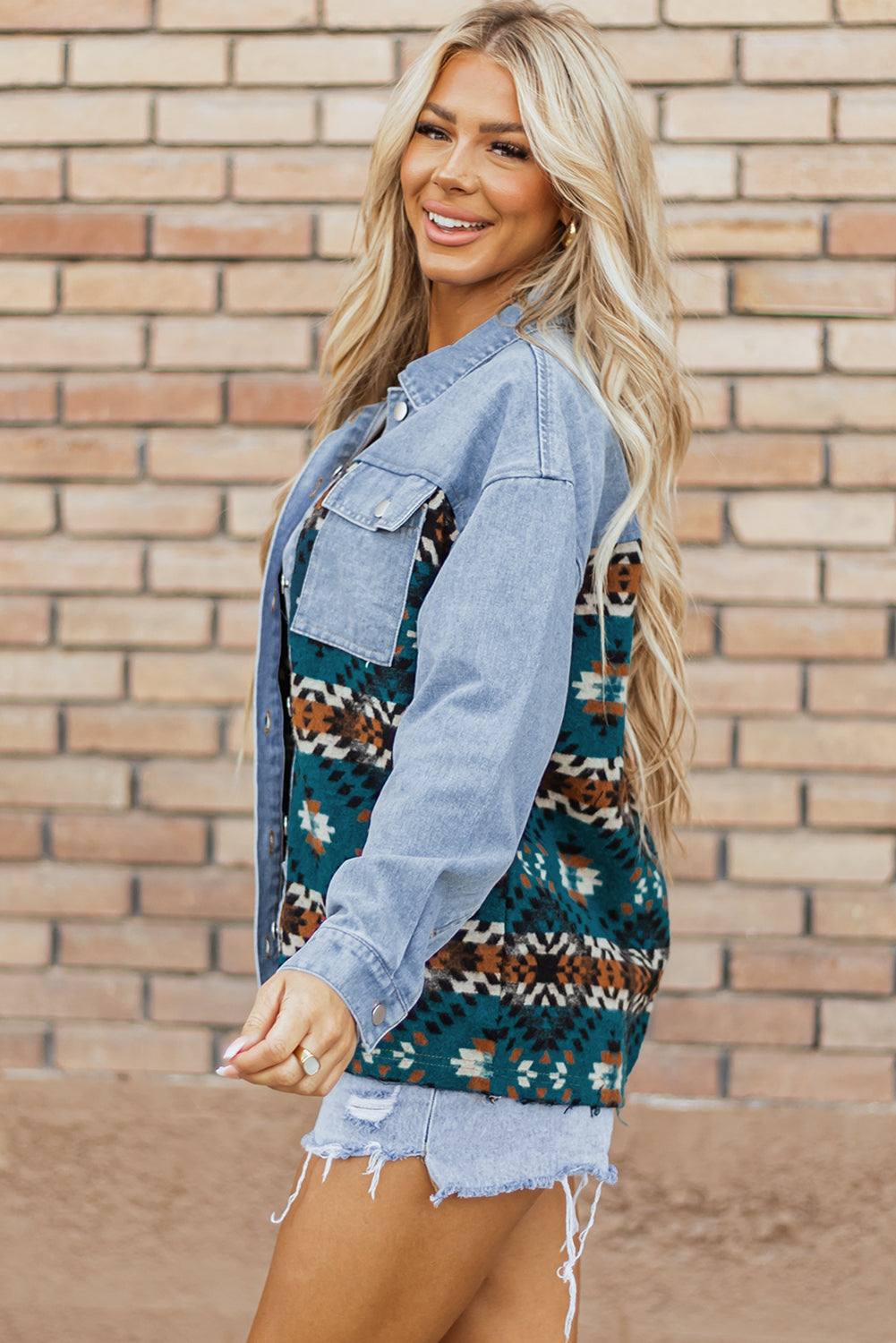 Pocketed Button Up Long Sleeve Denim Jacket