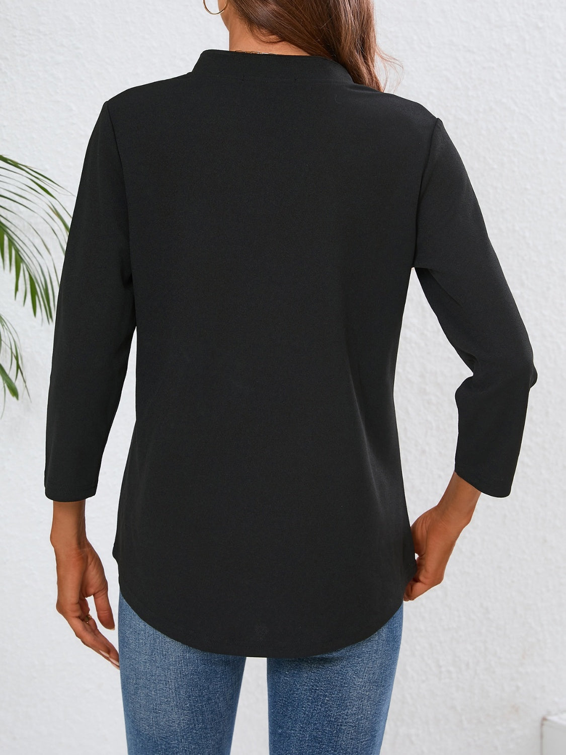 Notched Three-Quarter Sleeve Top