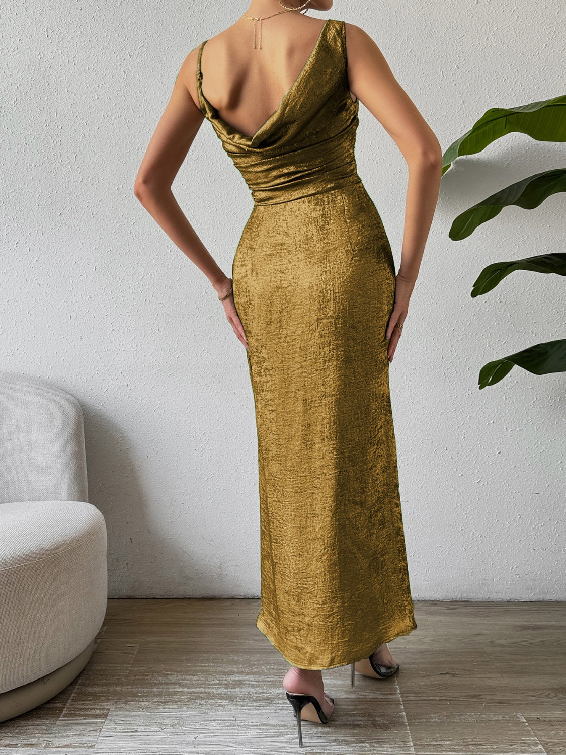 Asymmetric Neck Sleeveless Midi Dress