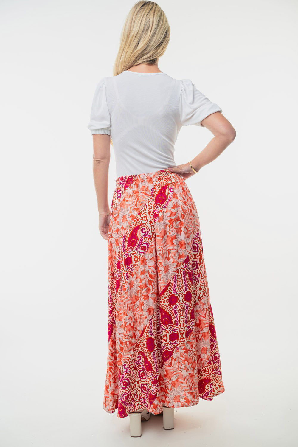 White Birch Full Size High Waisted Floral Woven Skirt