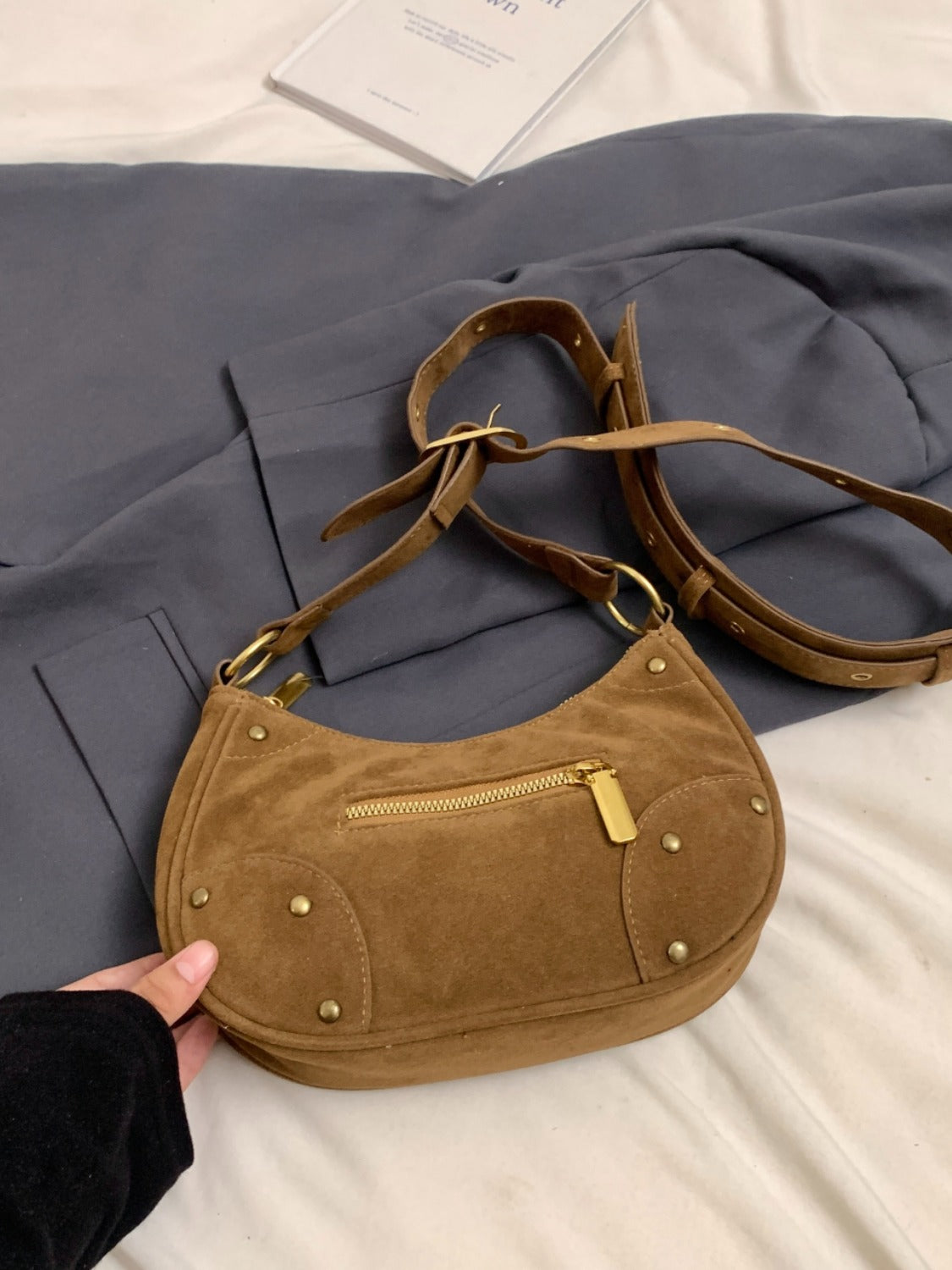 Suede Adjustable Strap Shoulder Bag