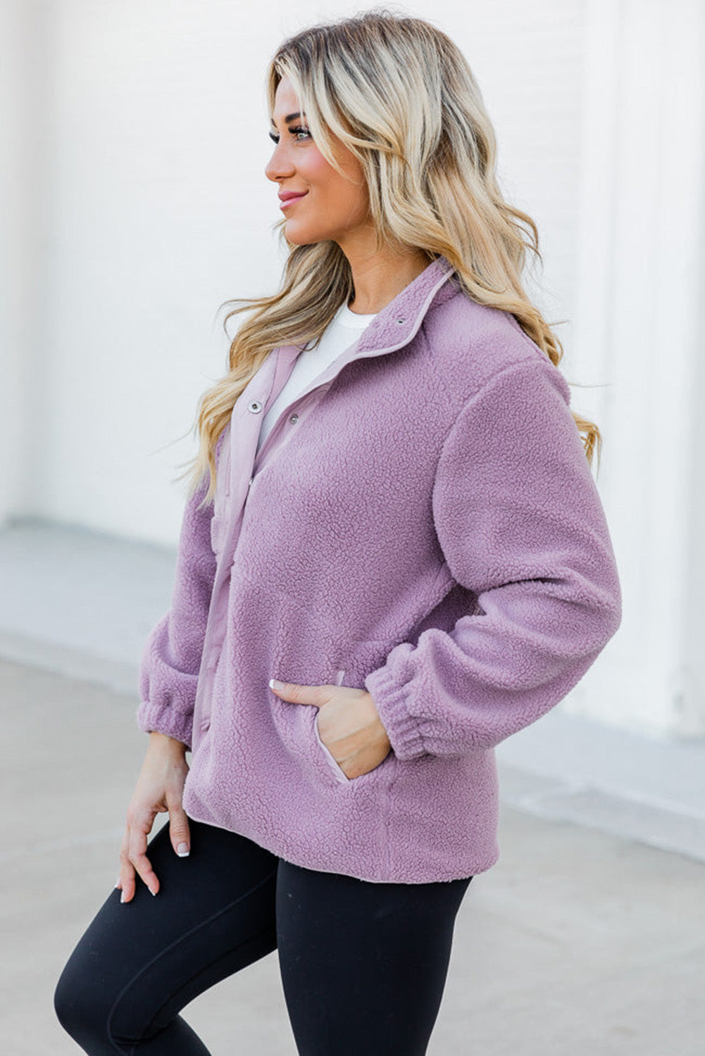 Snap Down Long Sleeve Sherpa Jacket