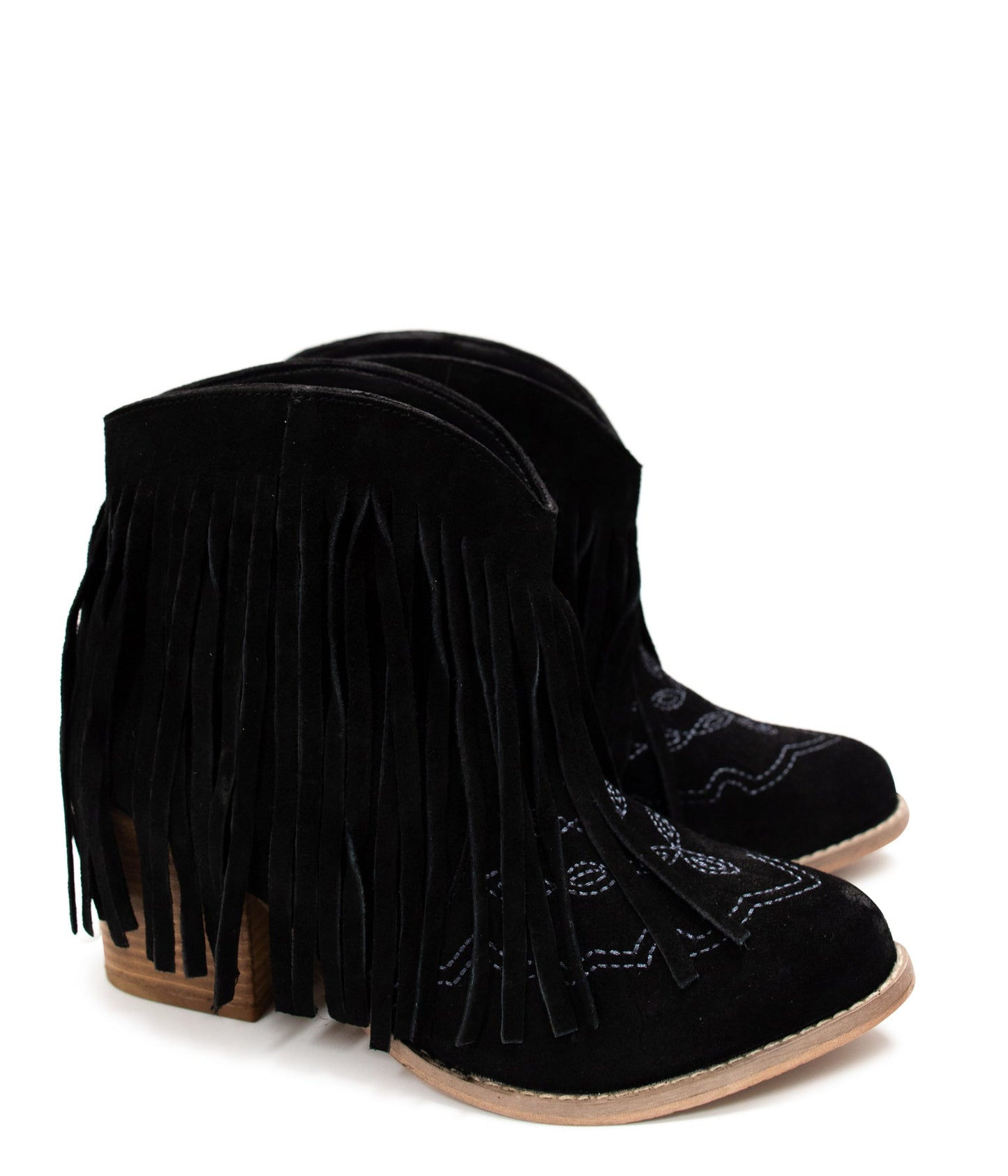 Amos Fringe Ankle Bootie in Black Suede