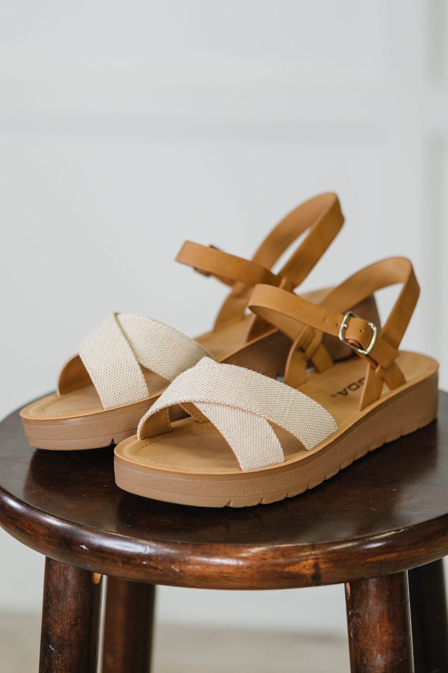 SODA Chester Platform Nubuck Wedge Sandals in Cream