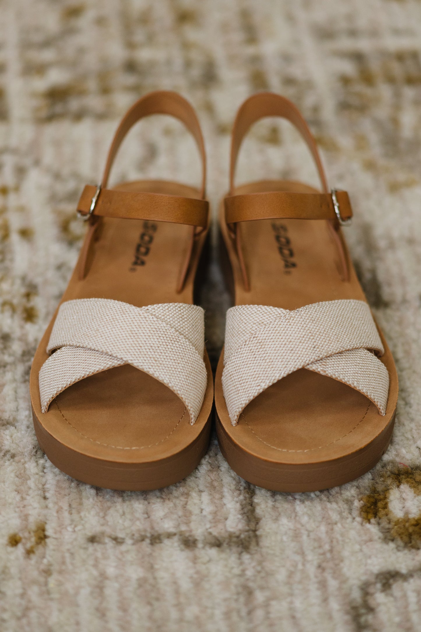 SODA Chester Platform Nubuck Wedge Sandals in Cream