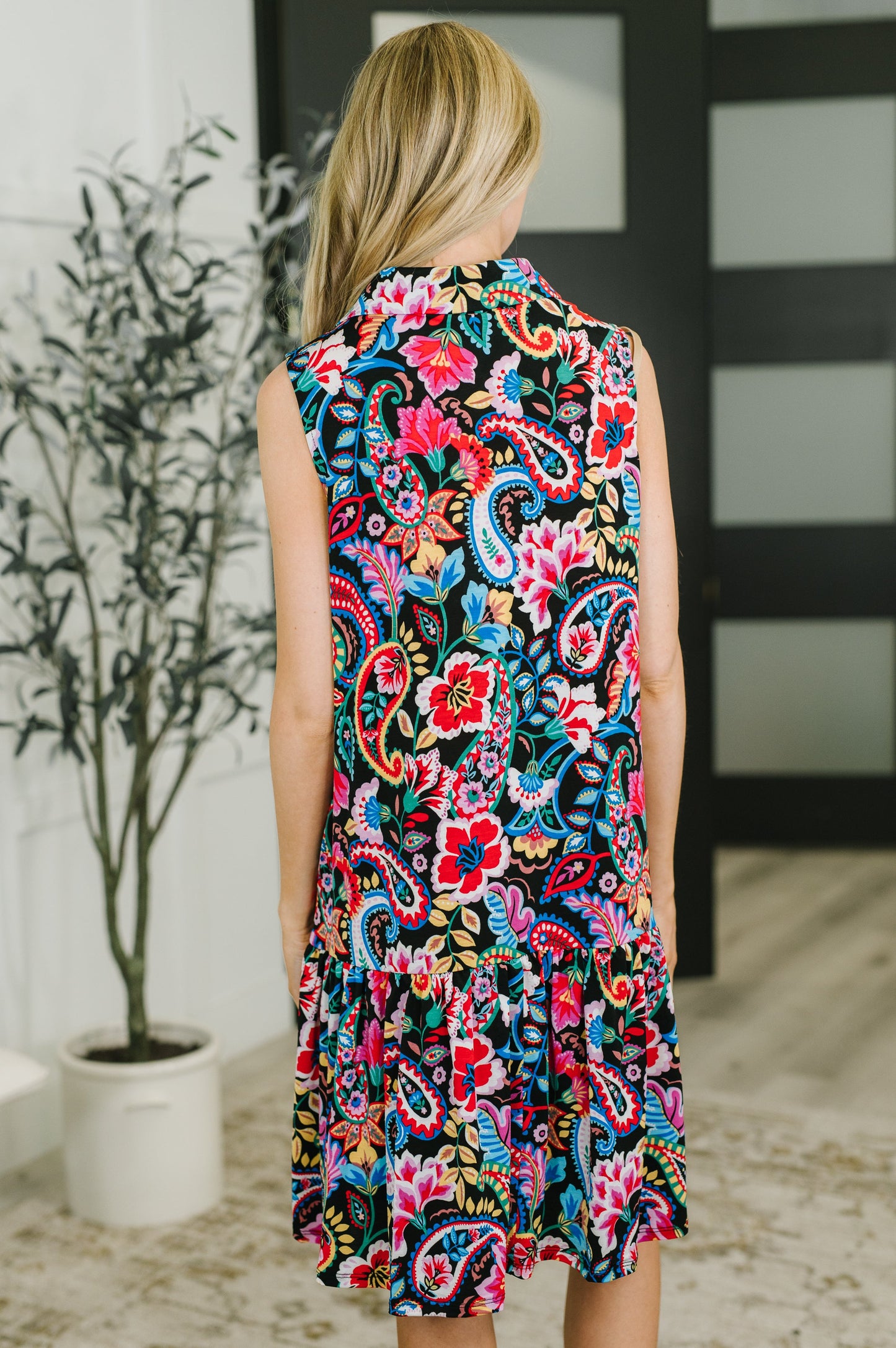 Dead Scarlett Coral Sands Collared Tank Dress in Dark Floral Paisley
