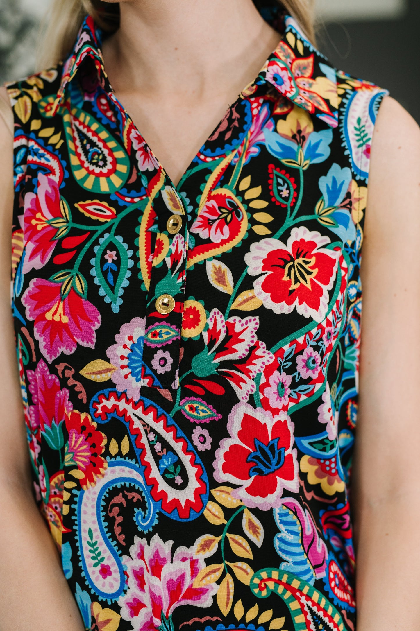 Dead Scarlett Coral Sands Collared Tank Dress in Dark Floral Paisley