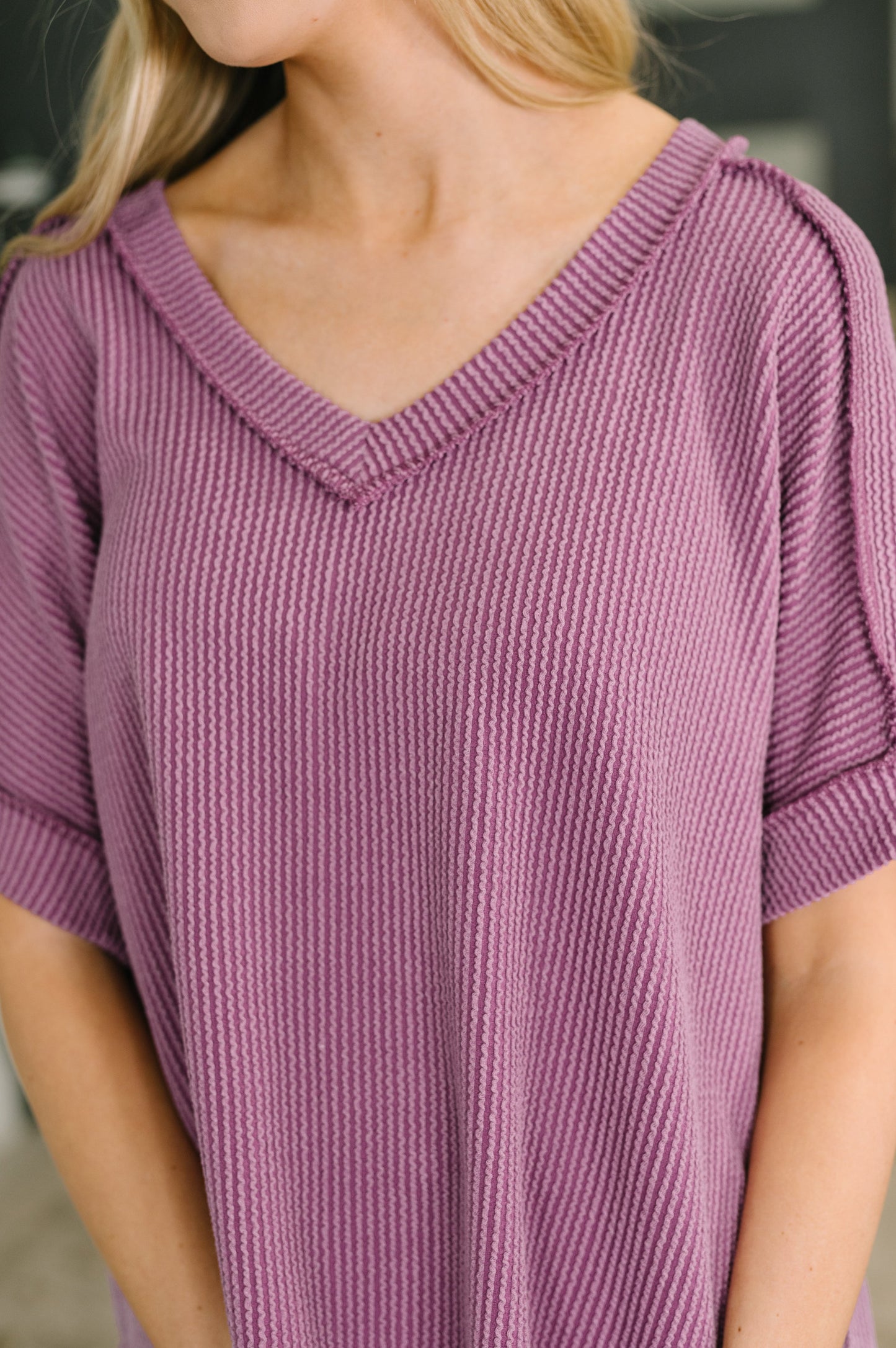 Growing Restless V-Neck Tee in Light Plum