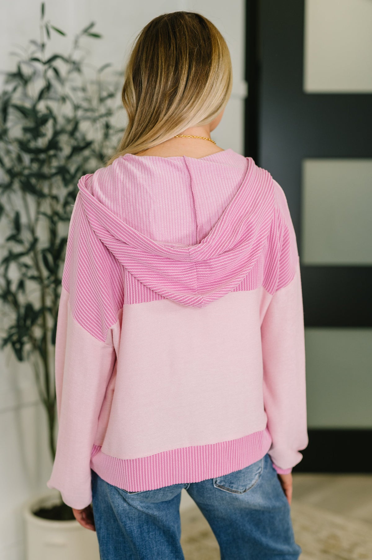 Here for Now Color Block Hoodie in Pink