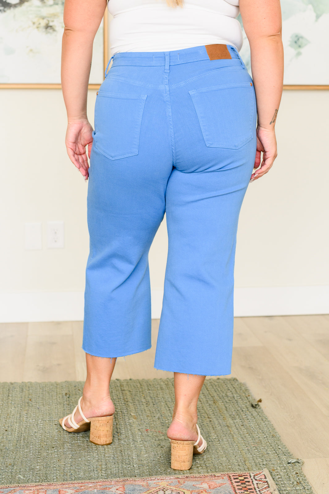 Judy Blue Lisa High Rise Control Top Wide Leg Crop Jeans in Sky Blue