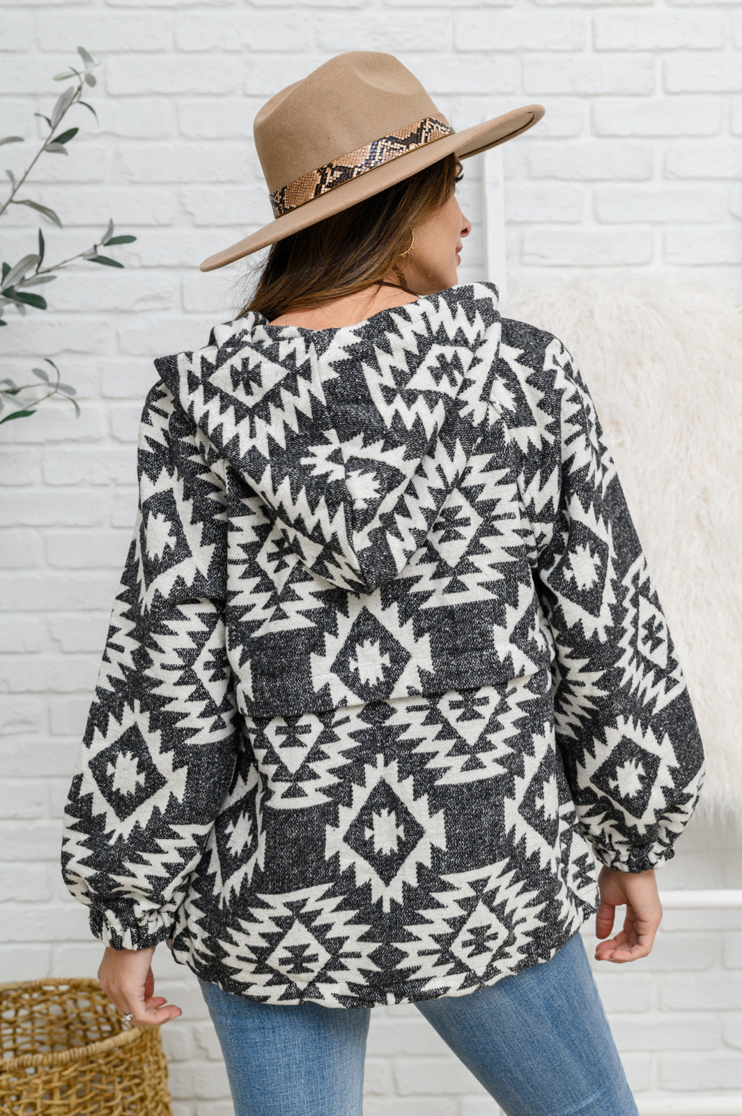 Jodifl Aztec Pullover Lounge Day Hoodie in Black & White