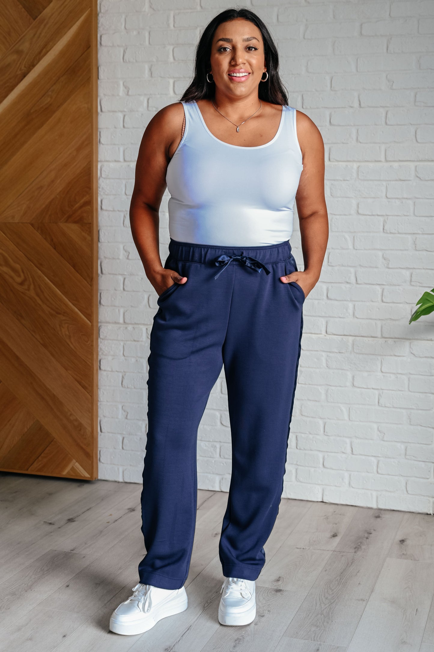 Lysa Satin Stripe Lounge Pants in Smoky Navy by Rae Mode