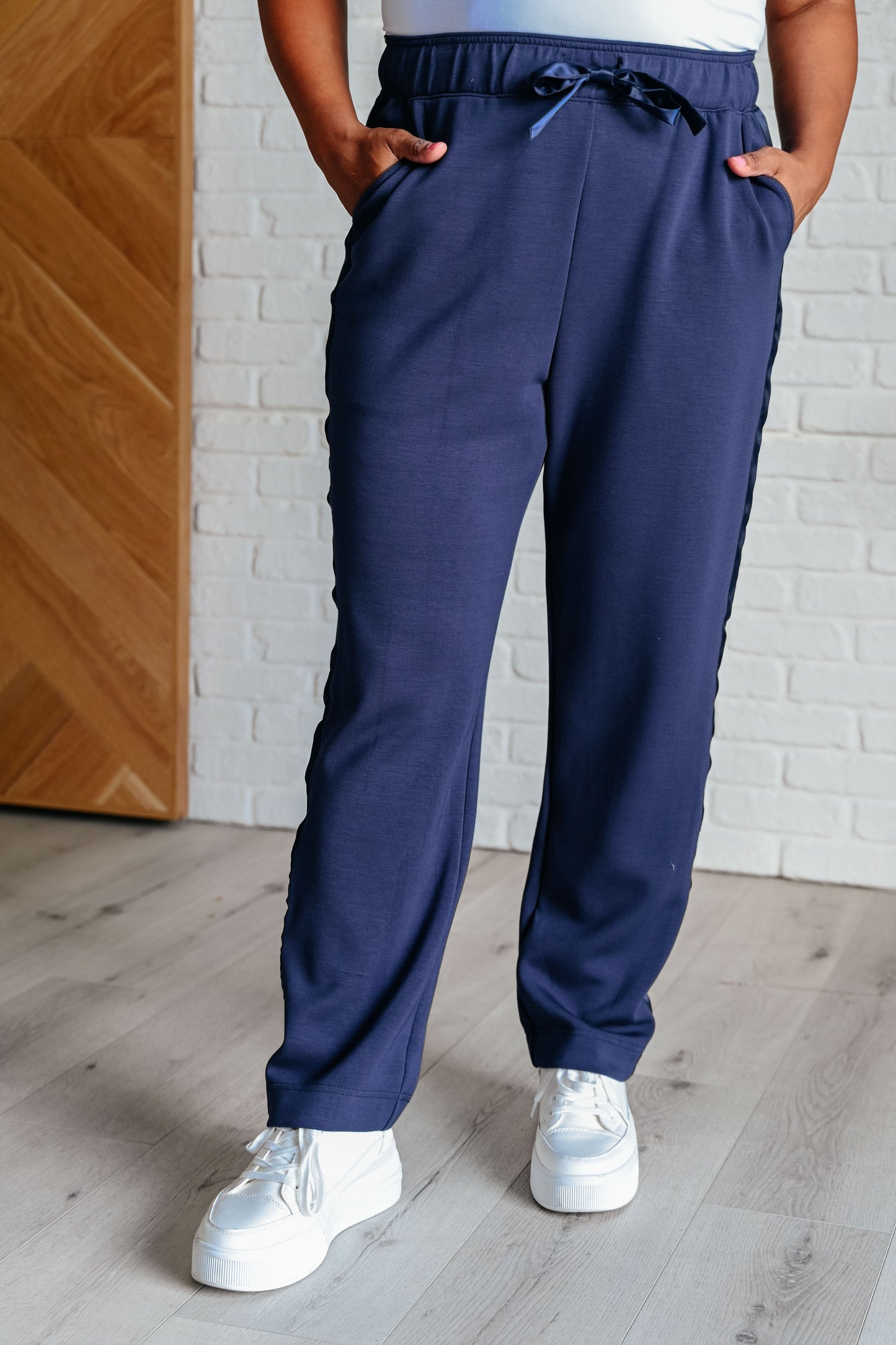 Lysa Satin Stripe Lounge Pants in Smoky Navy by Rae Mode