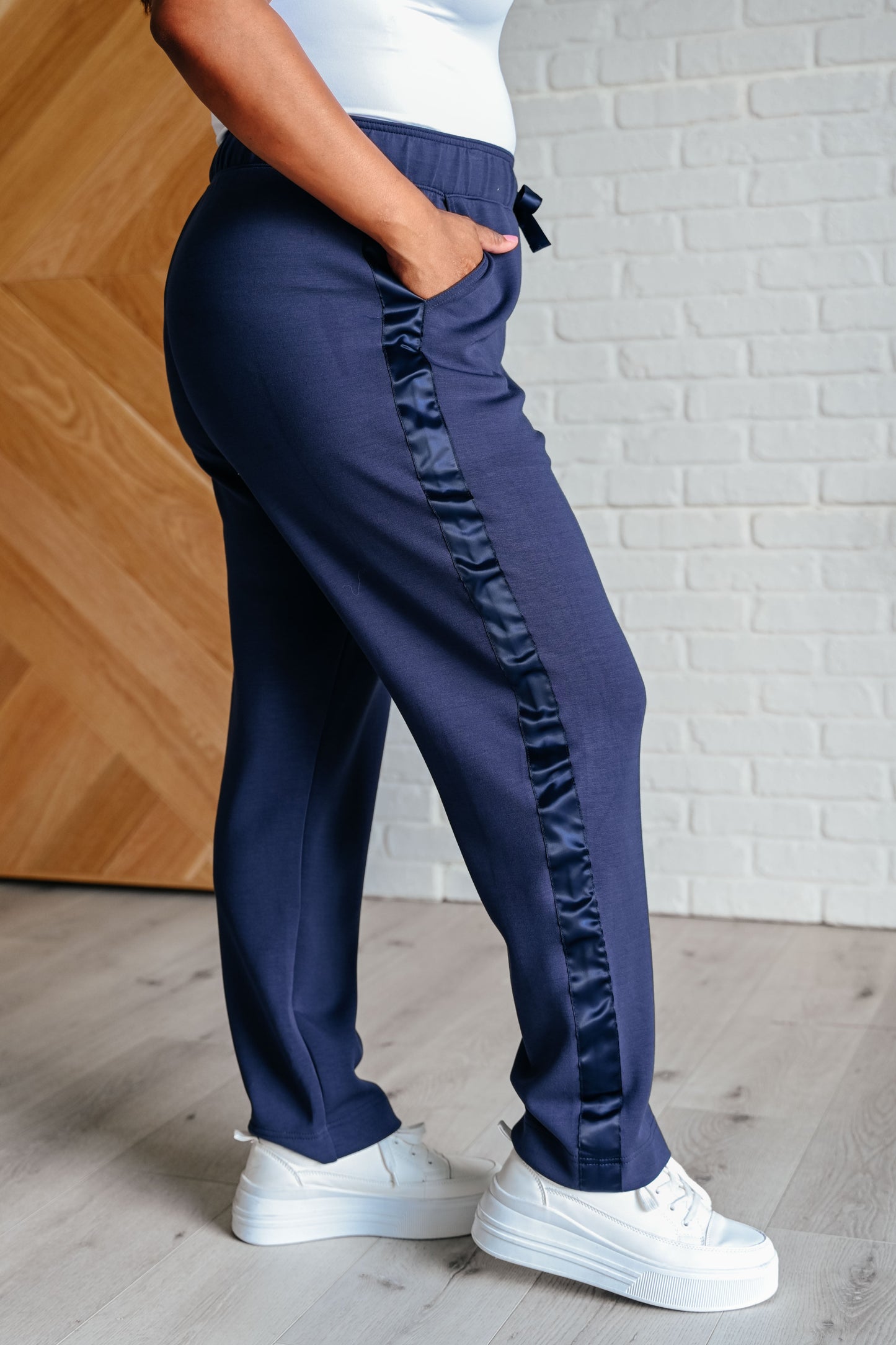 Lysa Satin Stripe Lounge Pants in Smoky Navy by Rae Mode