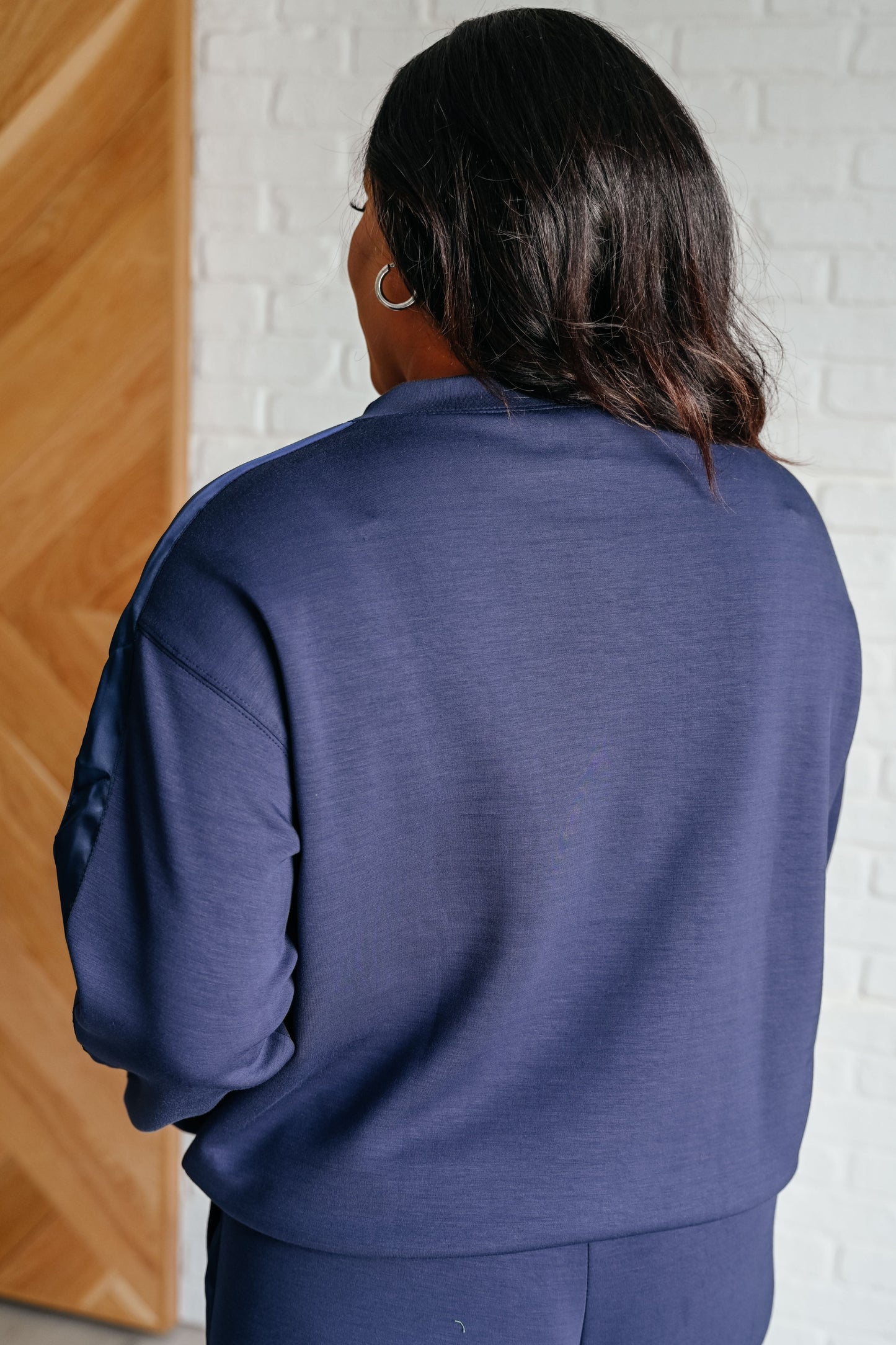 Lysa Satin Stripe Pullover in Smoky Navy by Rae Mode