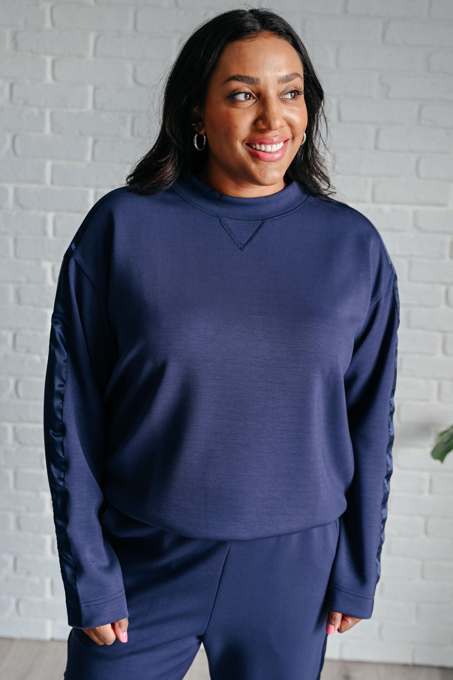 Lysa Satin Stripe Pullover in Smoky Navy by Rae Mode