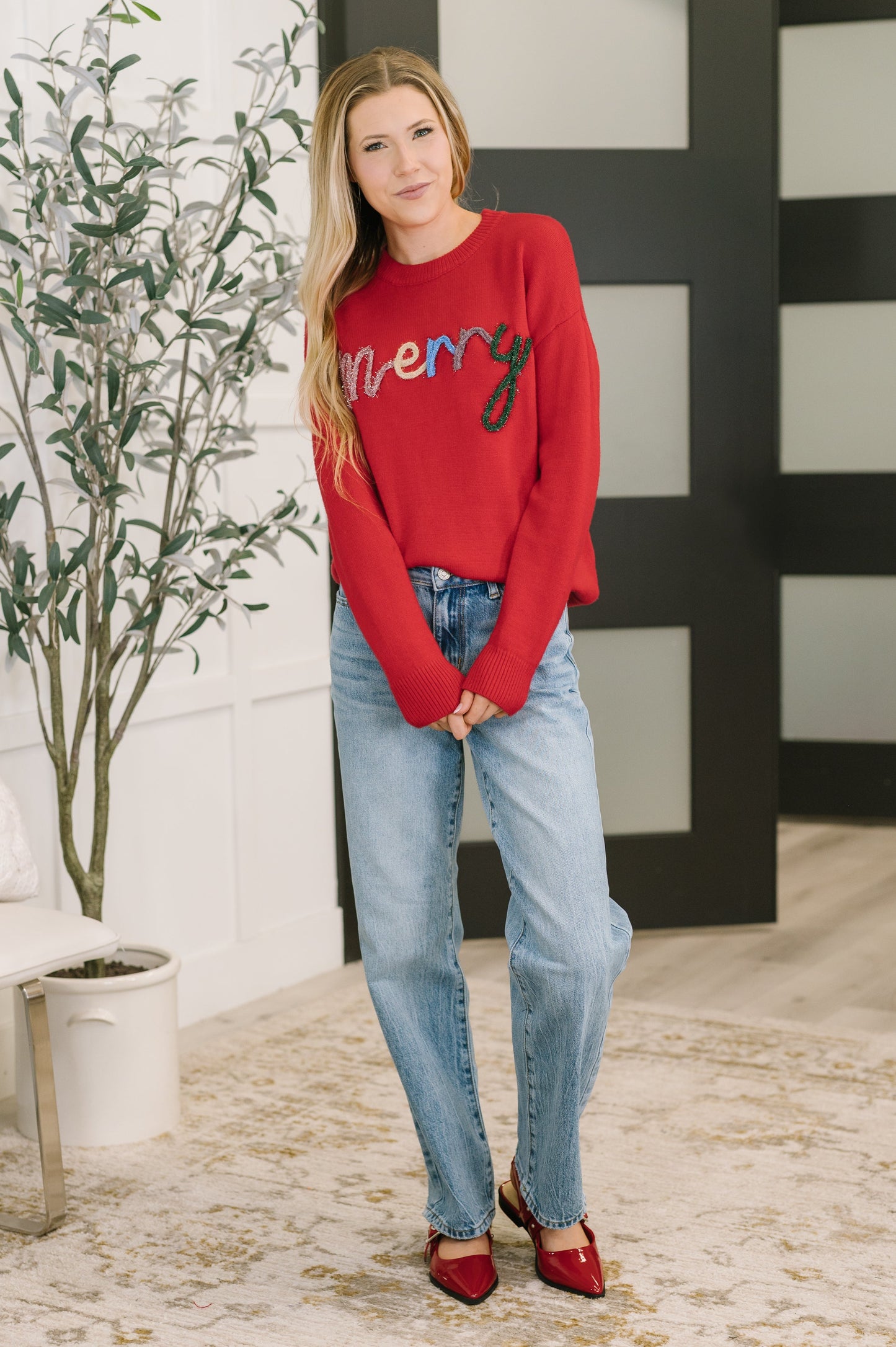 Merry Applique Drop Shoulder Pullover